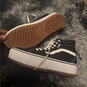 Vans Black and White High-Top Sneakers with Gum Sole